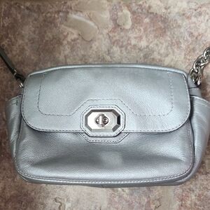 Coach Campbell Turnlock Metallic Silver Crossbody Camaera Bag